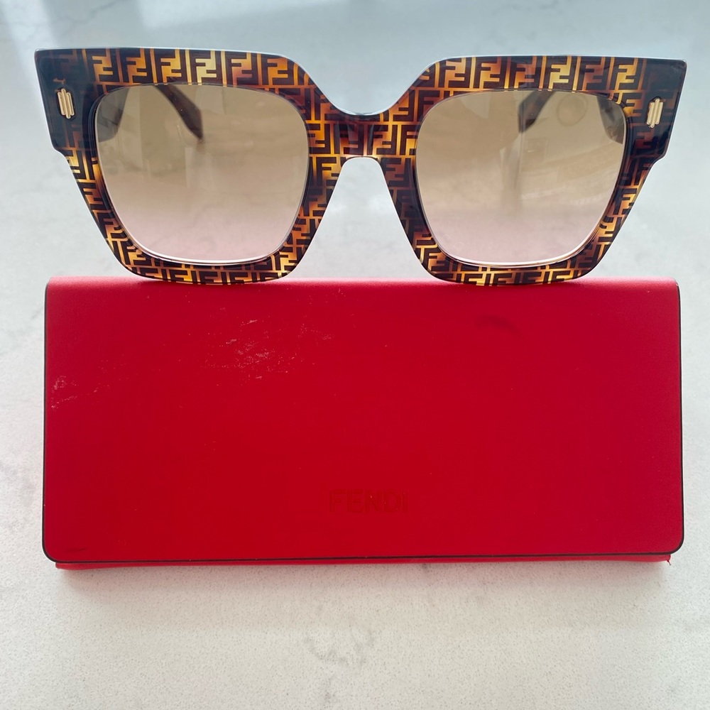 Fendi FF0457 Acetate Logo Square Sunglasses.  Brown acetate large square